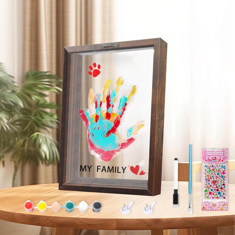 XQC Family Handprint Kit - DIY Craft Keepsake Frame with Clear Boards, Unique Gift for New Families & Pets (Brown) - Image 1